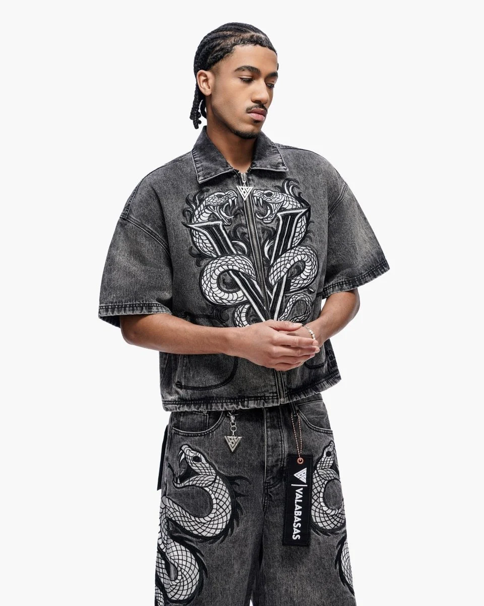 Valabasas Serpent Shirt - Embroidered Grey Wash - Image 7