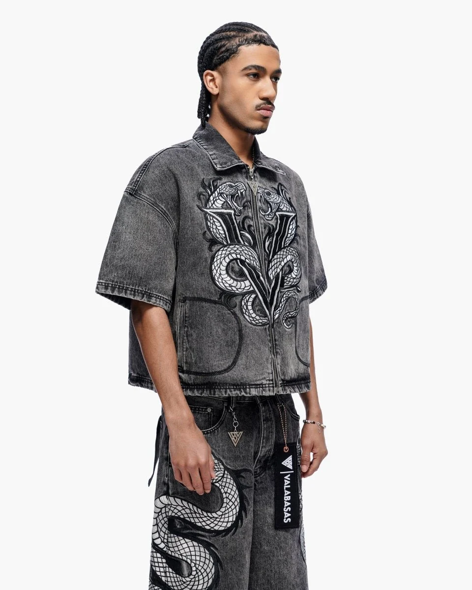 Valabasas Serpent Shirt - Embroidered Grey Wash - Image 9