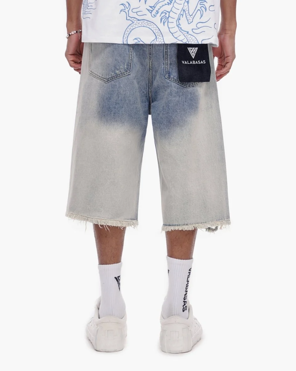 Valabasas Distressed Shorts - Raw Hem Light Blue Wash - Image 9