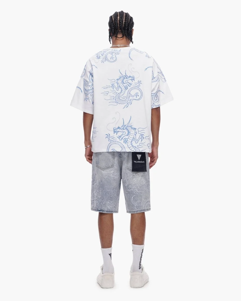 Valabasas Dragon Shorts - Embroidered Light Blue Wash - Image 10