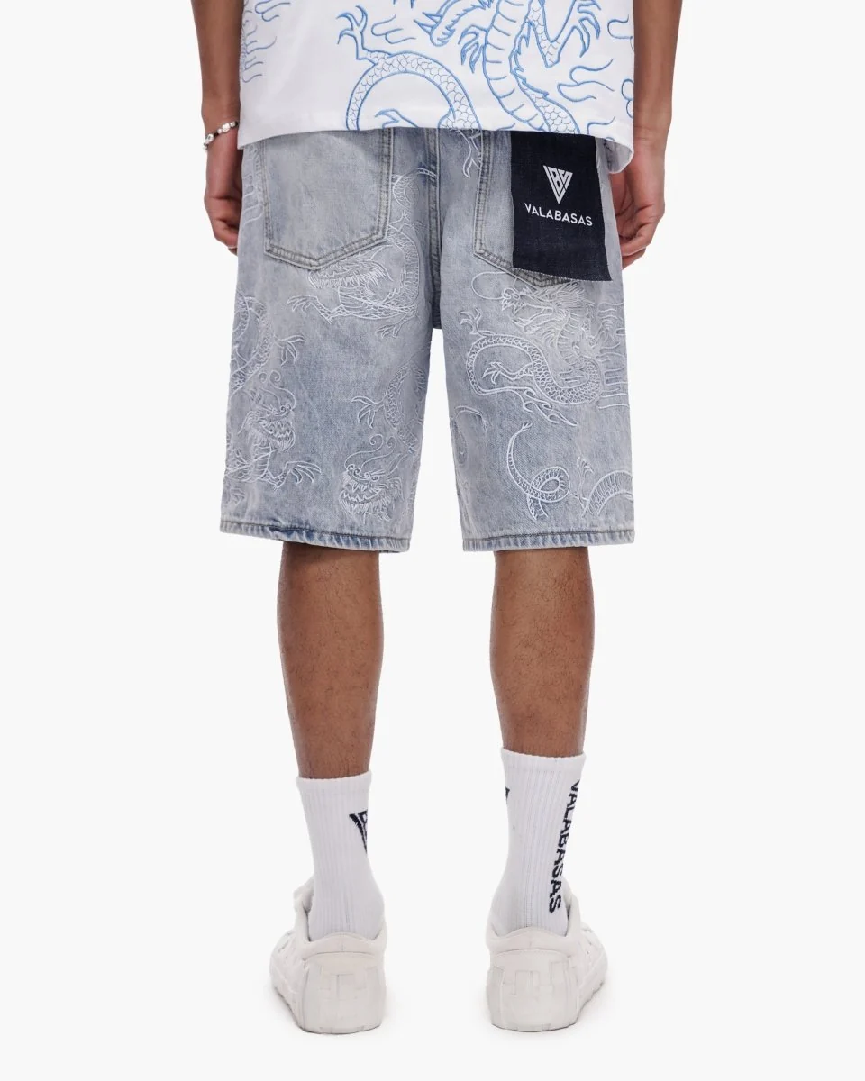Valabasas Dragon Shorts - Embroidered Light Blue Wash - Image 9