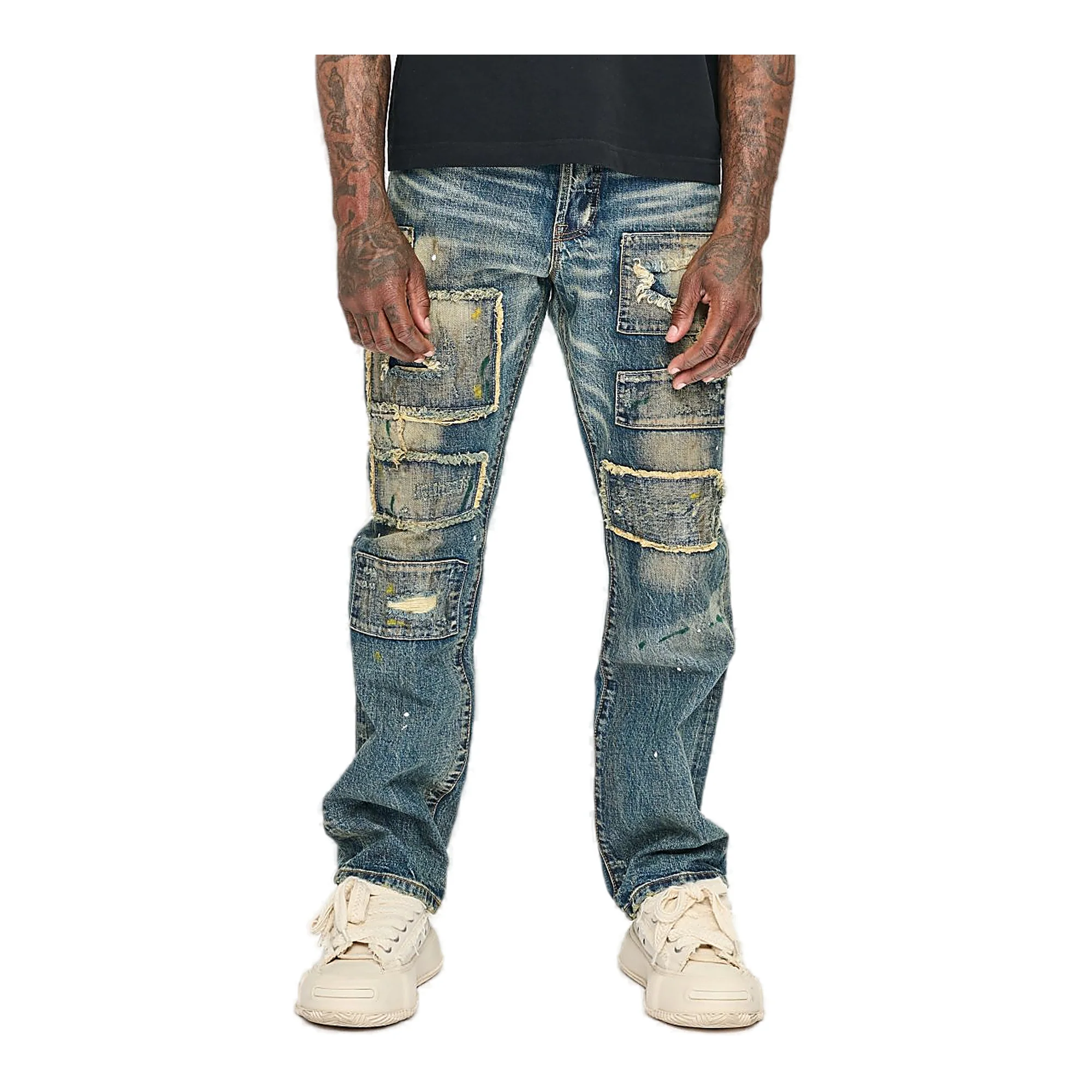 Valabasas Patch Jeans - Distressed Dark Vintage Washed