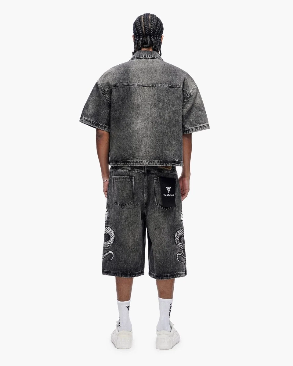 Valabasas Serpent Shorts - Embroidered Grey Wash - Image 11