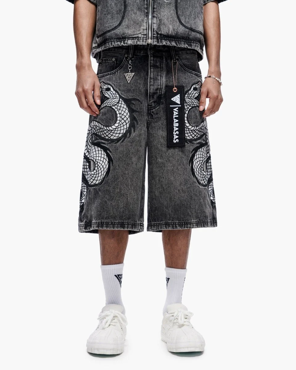 Valabasas Serpent Shorts - Embroidered Grey Wash - Image 5