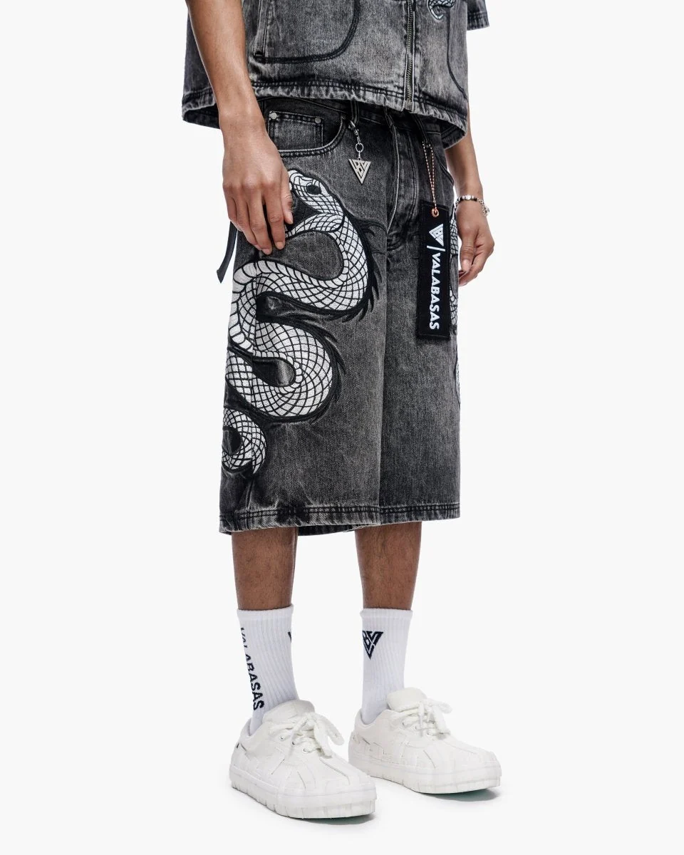 Valabasas Serpent Shorts - Embroidered Grey Wash - Image 8
