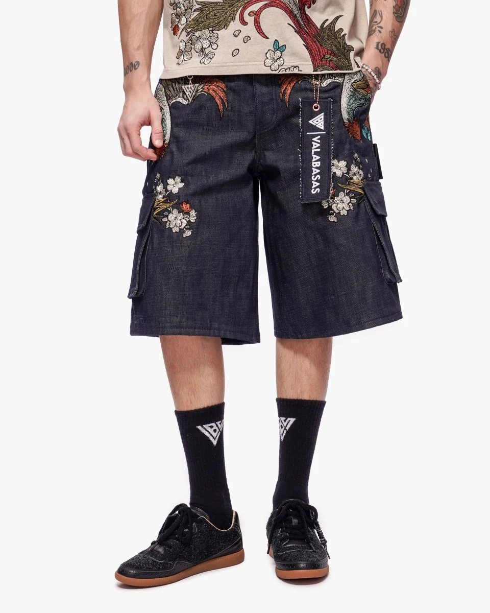 Valabasas Graviku Shorts - Embroidered Indigo - Image 5