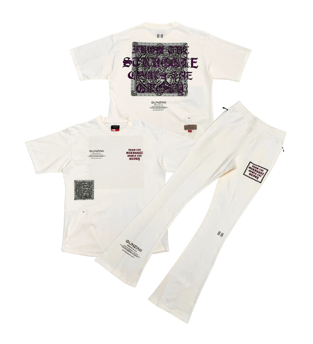 Gunz Script Graphic Stacked Pants – Off White - Image 6