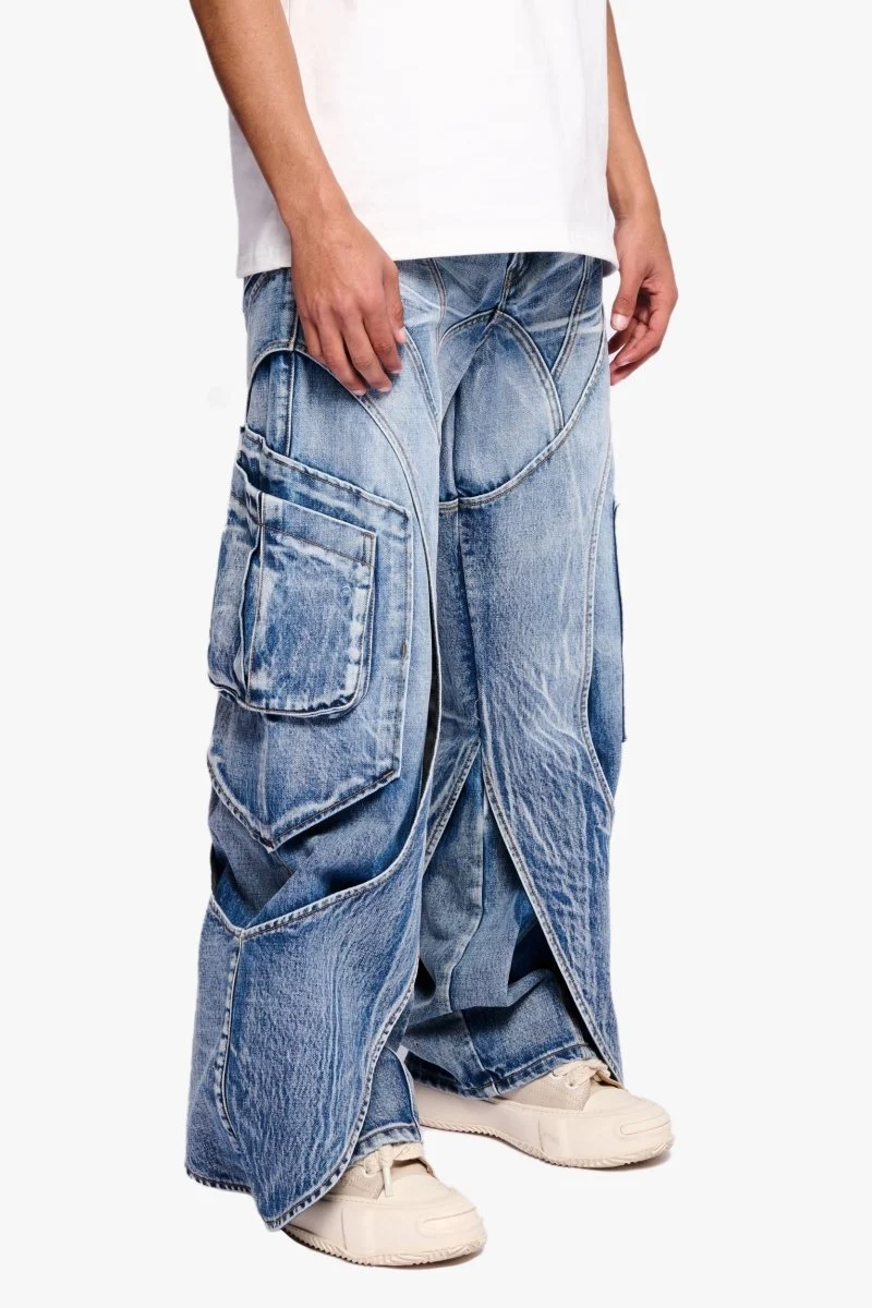 Valabasas Guts Cargo Pants - Curved Panel Blue Wash - Image 4