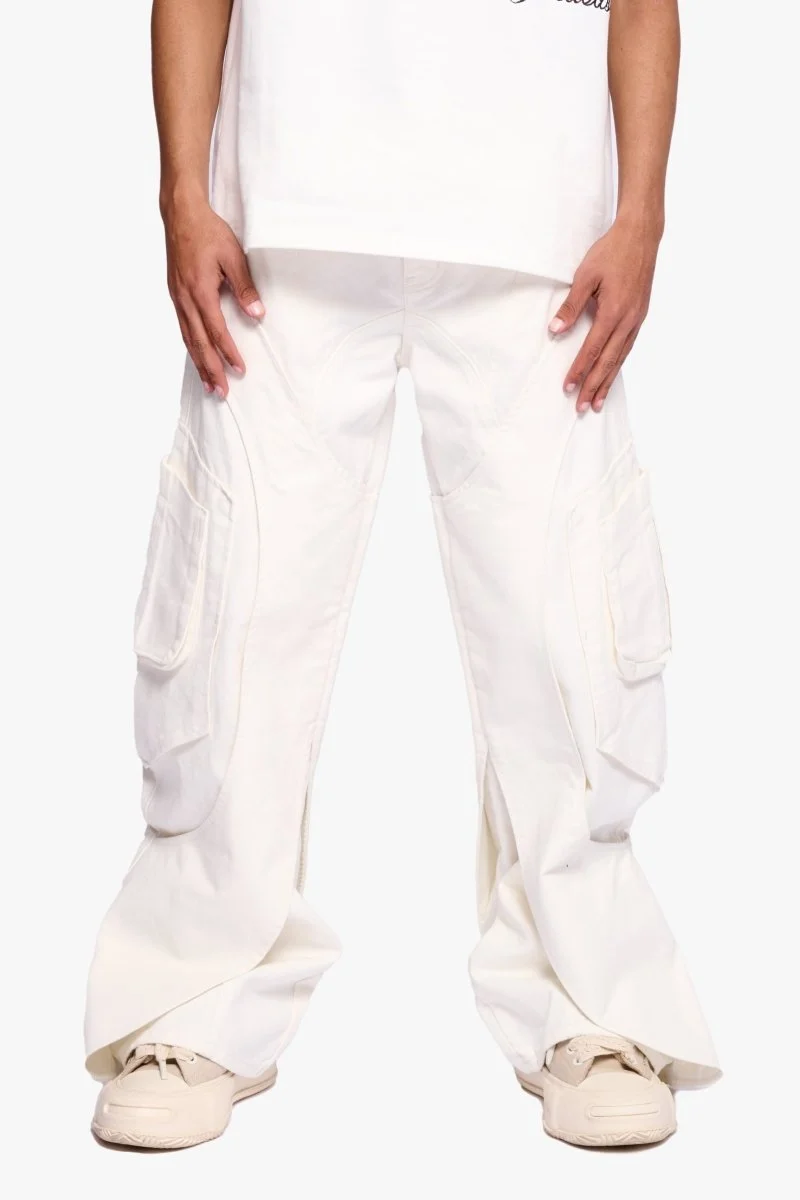 Valabasas Curved Cargo Pants - Panel Design White - Image 2