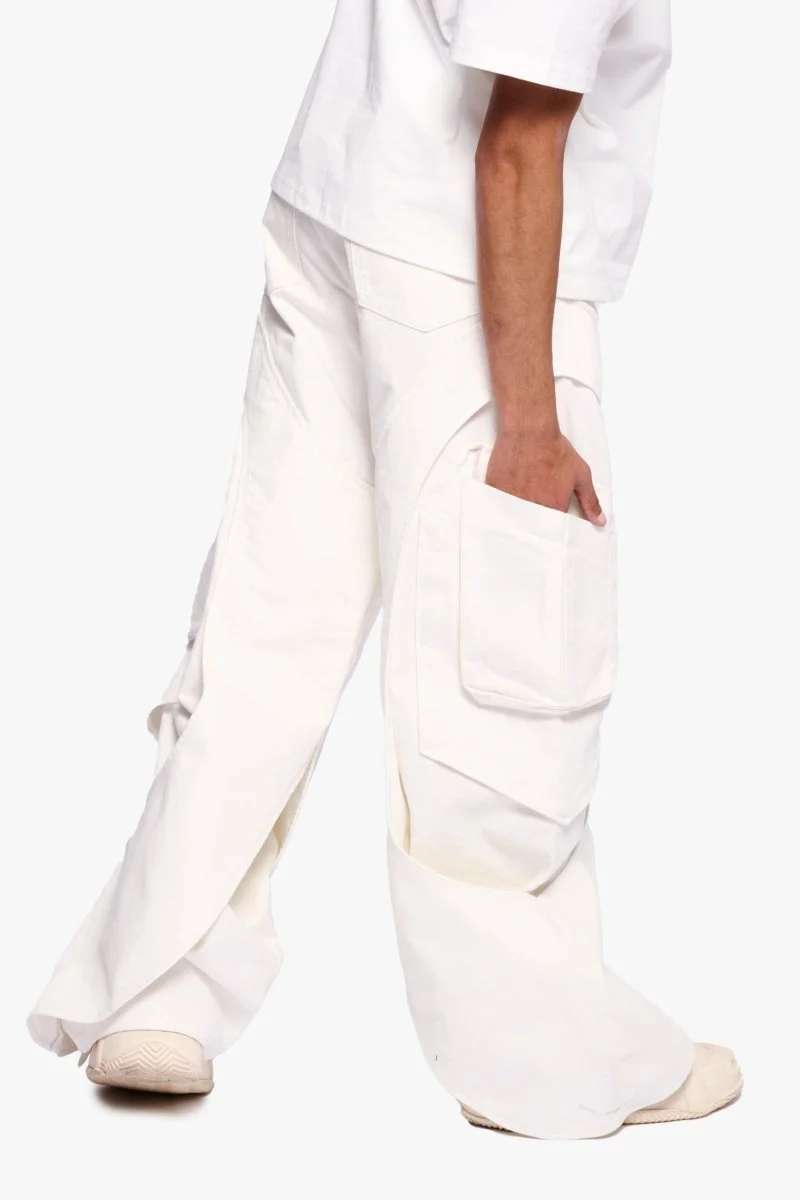 Valabasas Curved Cargo Pants - Panel Design White - Image 5