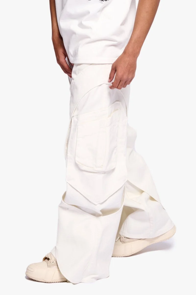Valabasas Curved Cargo Pants - Panel Design White - Image 6