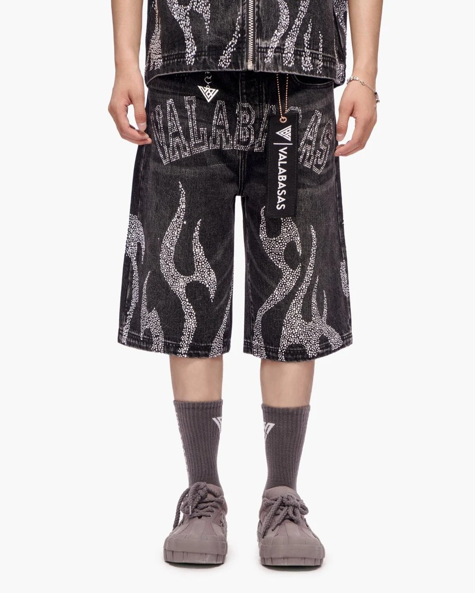 Valabasas Flame Shorts - Crystal Studded Black - Image 2