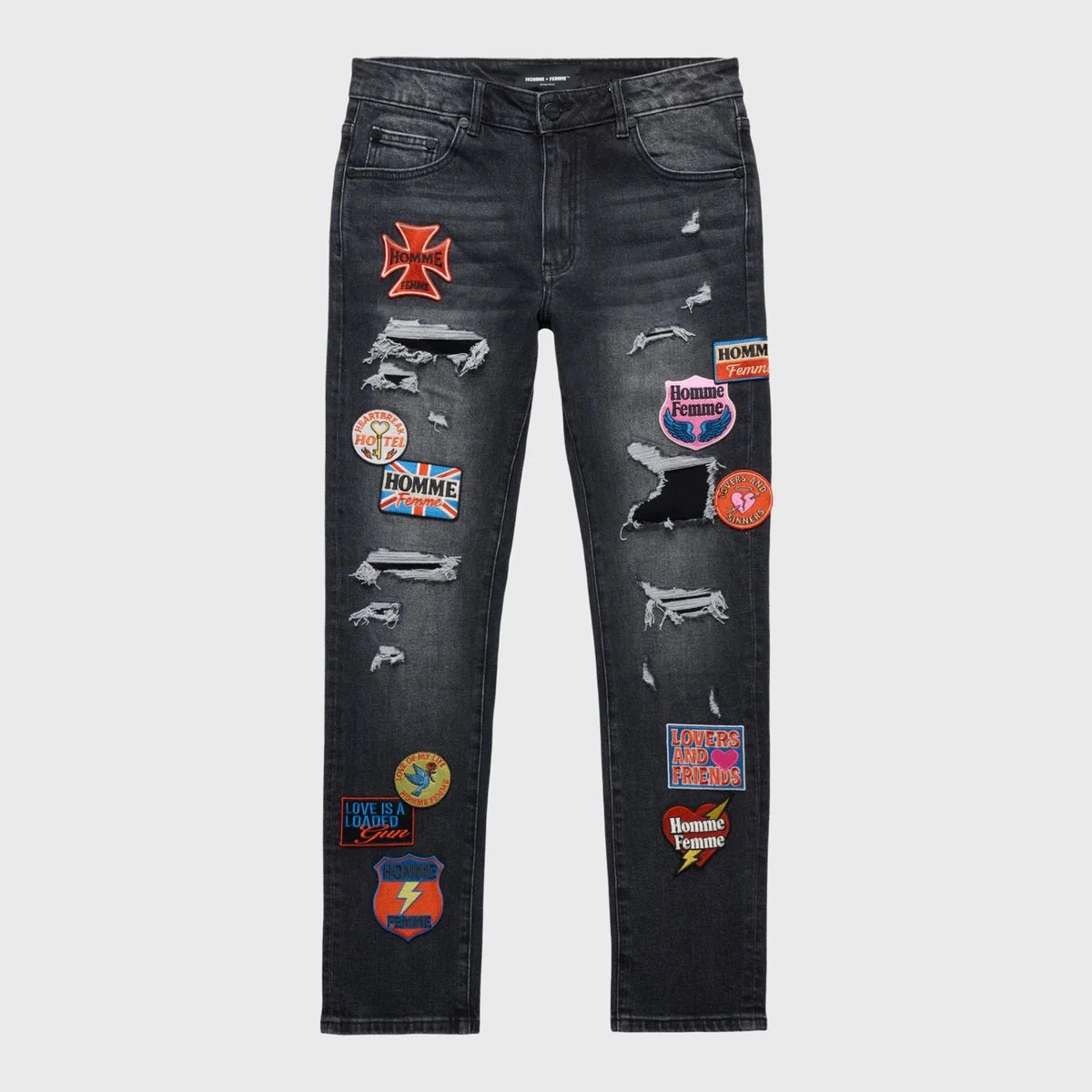 Homme+Femme Heartbreak Jeans - Patchwork Black - Image 2