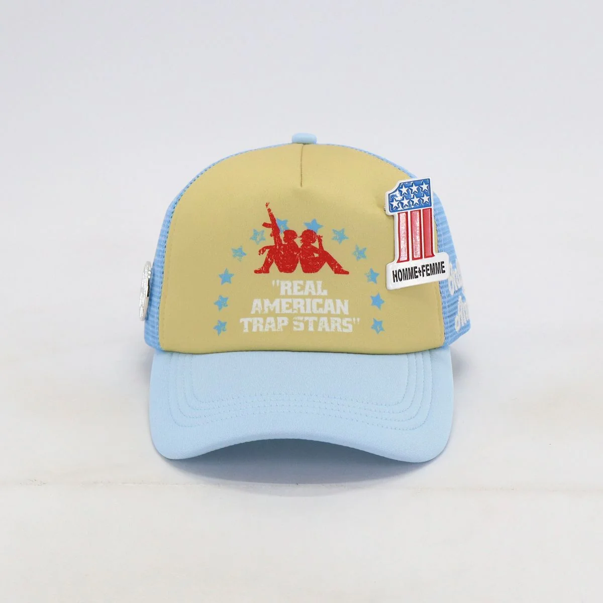 Homme+Femme Trap Stars Trucker Hat - Graphic Blue/Yellow - Image 2