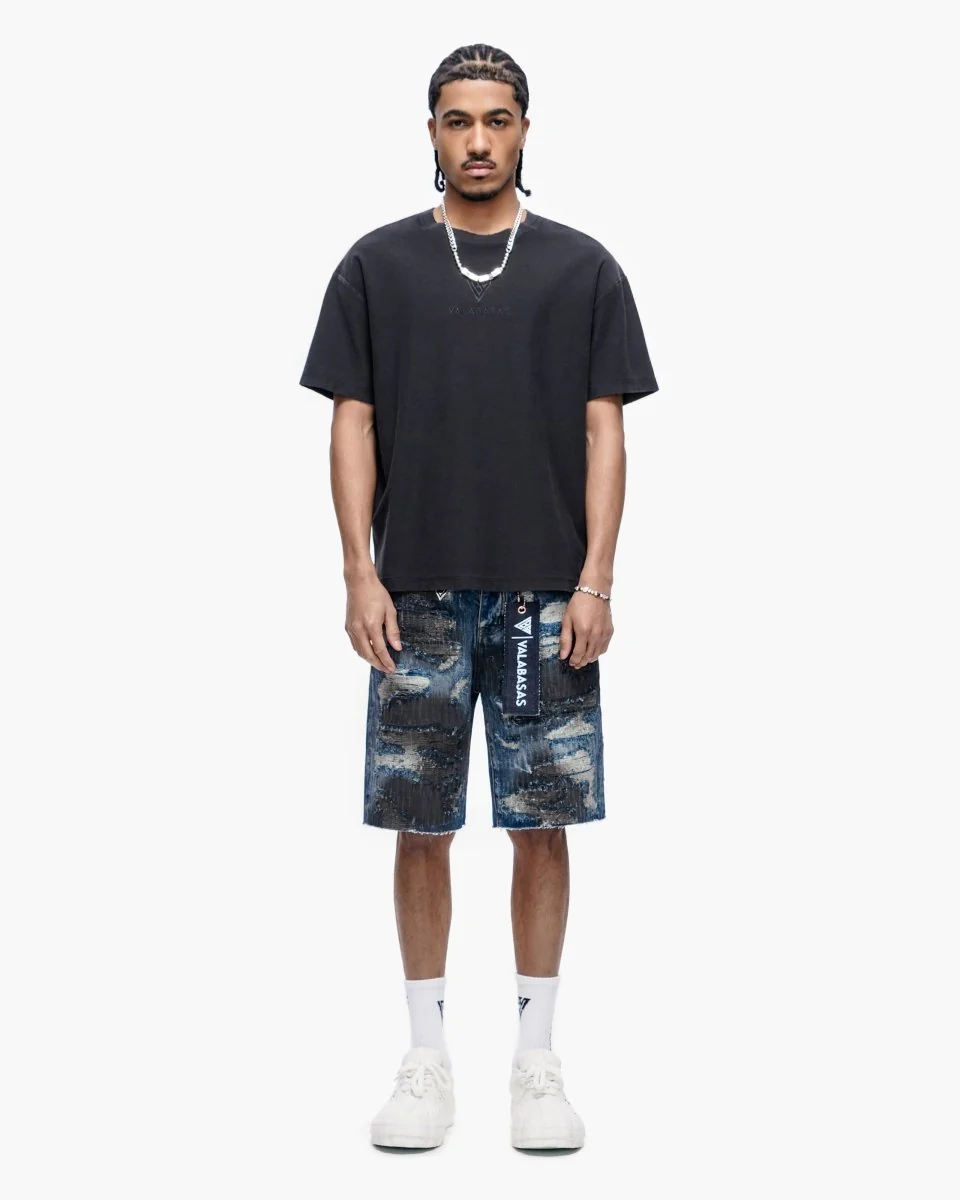 Valabasas Patchwork Shorts - Distressed Dark Blue - Image 10