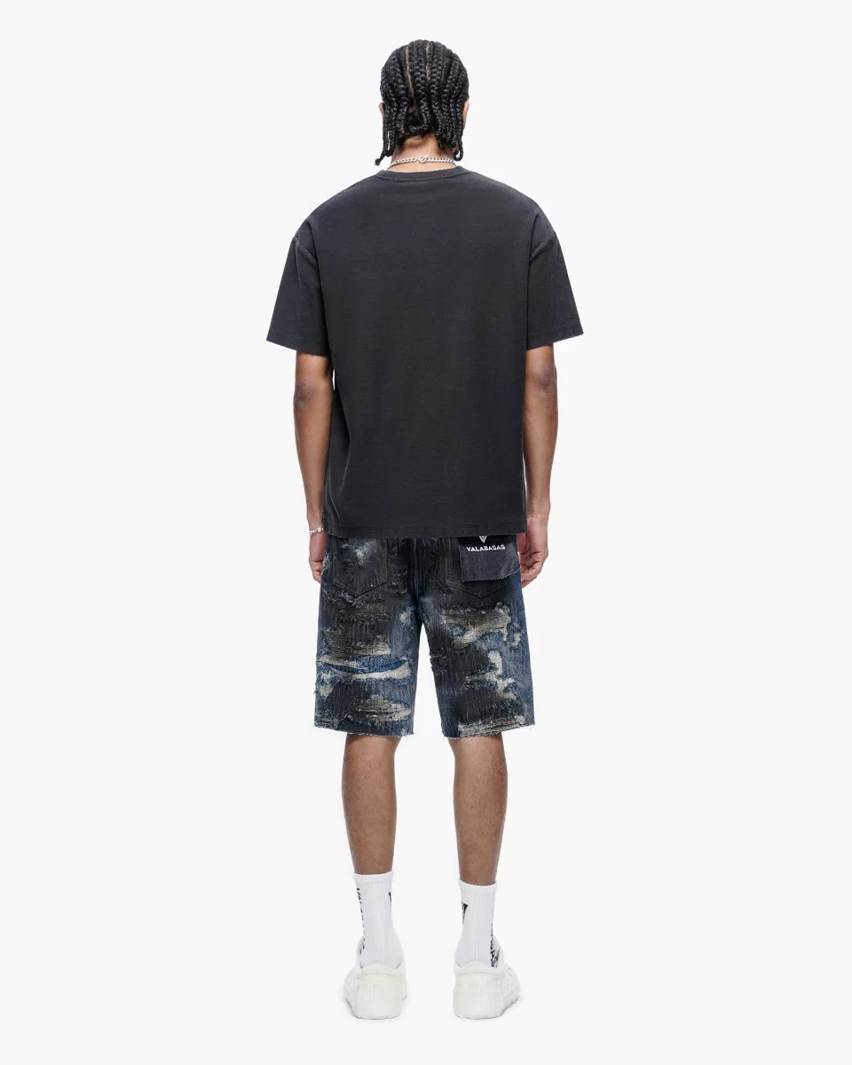 Valabasas Patchwork Shorts - Distressed Dark Blue - Image 11