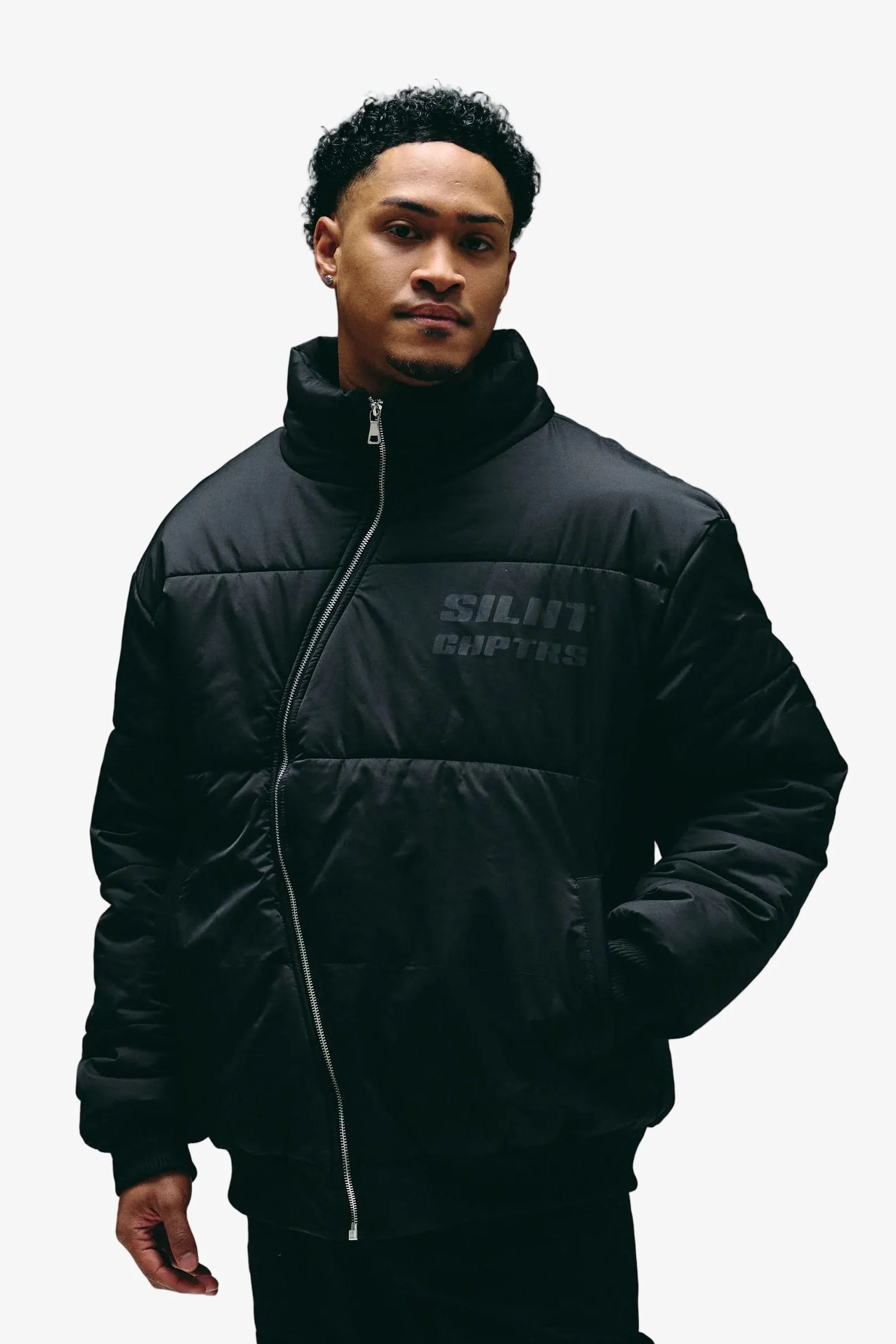 Silnt Chptrs Asymmetrical Puffer Jacket - Quilted Black - Image 2