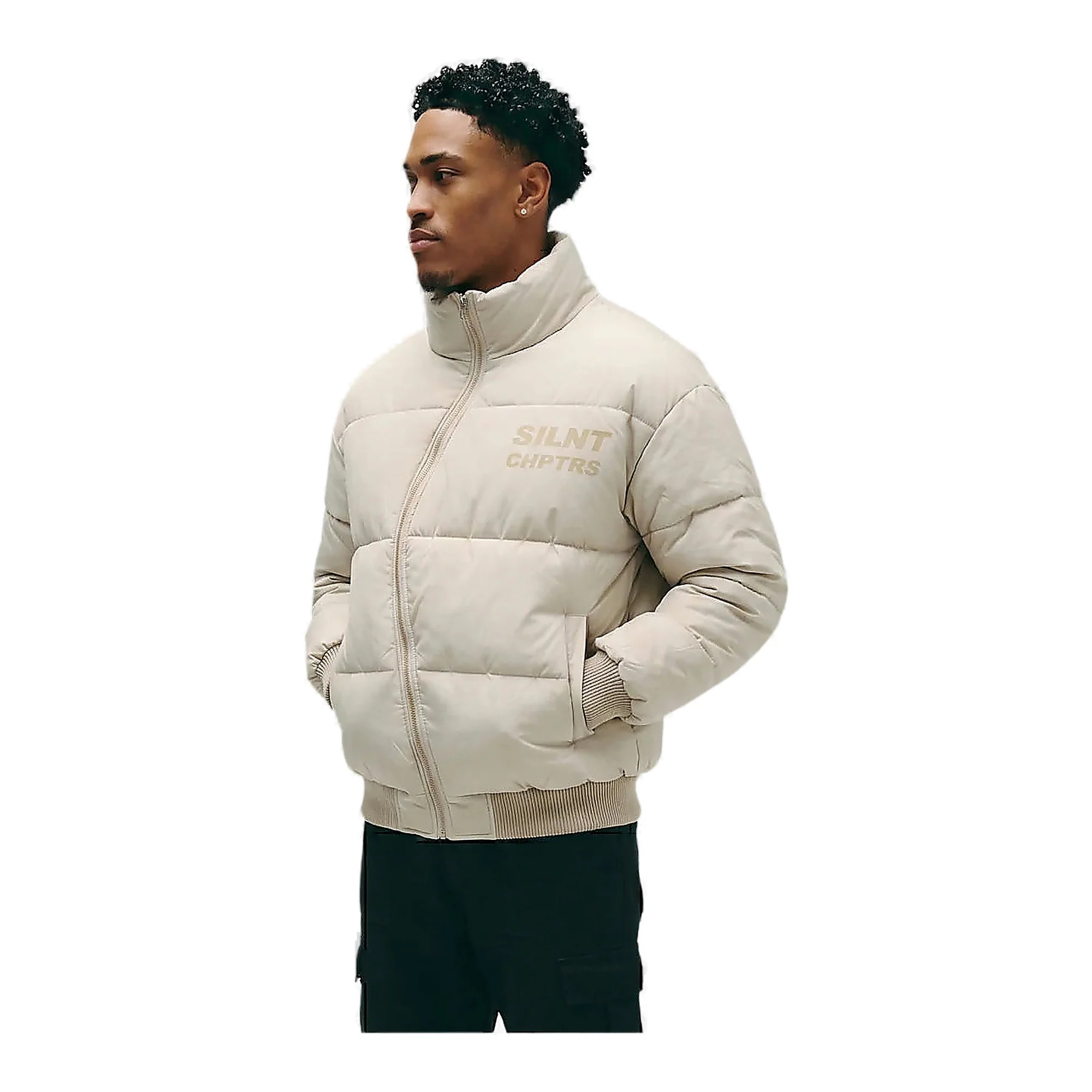 Silnt Chptrs Irregular Puffer Jacket - Asymmetrical Zip Cream - Image 2