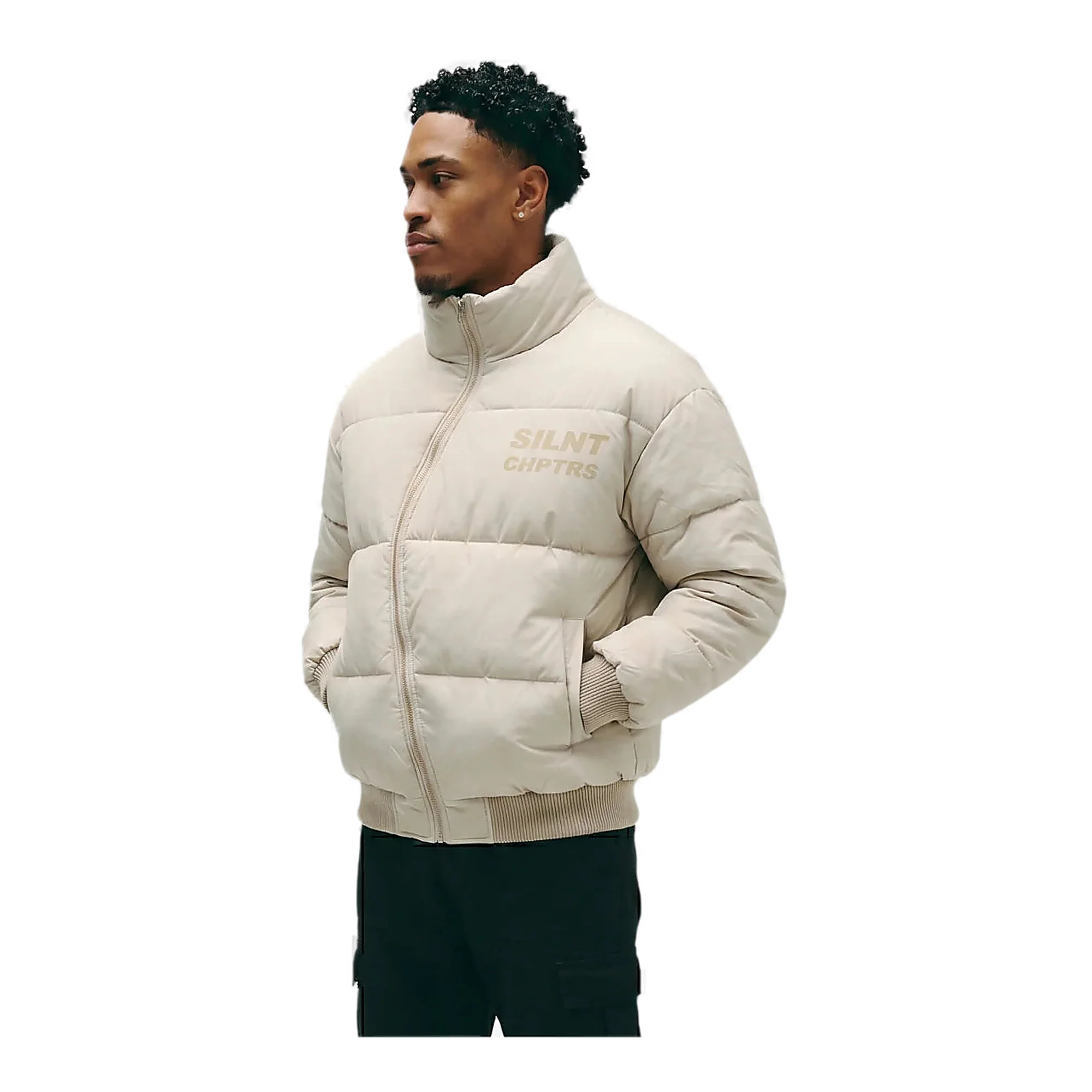 Silnt Chptrs Irregular Puffer Jacket - Asymmetrical Zip Cream - Image 3