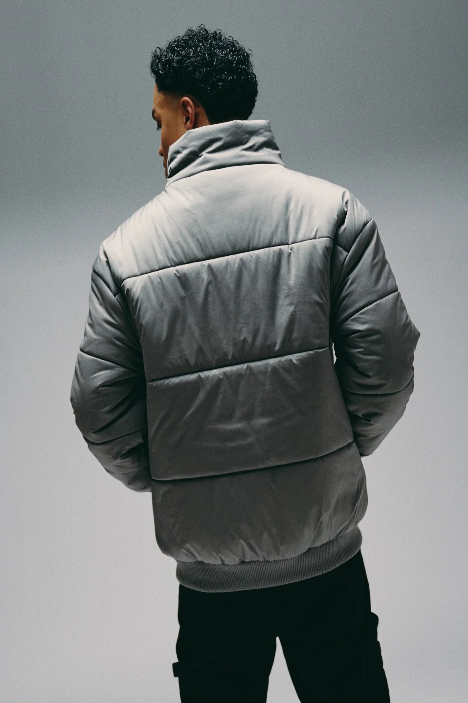 Silnt Chptrs Irregular Puffer Jacket - High Collar Grey - Image 10