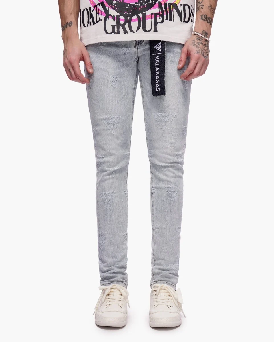 Valabasas Tonal Logo Jeans - Reinforced Stitching Light Blue Wash - Image 6