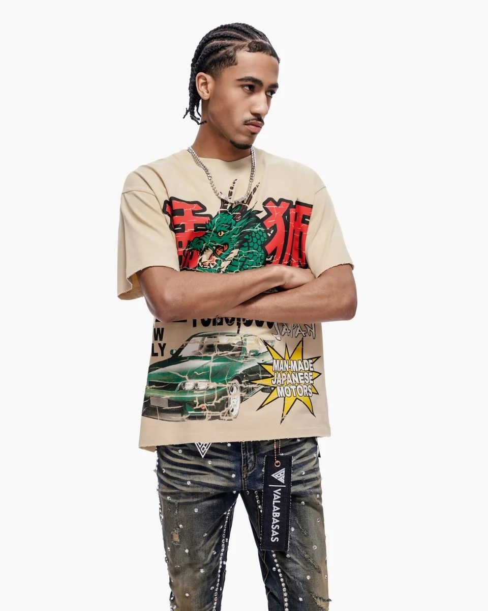 Valabasas Japanese Motors Tee - Graphic Beige - Image 6
