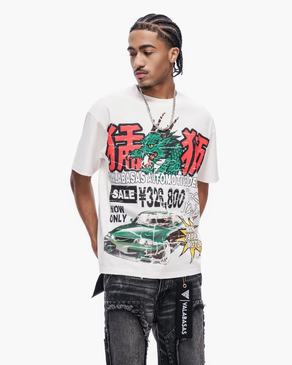 Valabasas Dragon Motors Tee - Ribbed Neck White - Image 3