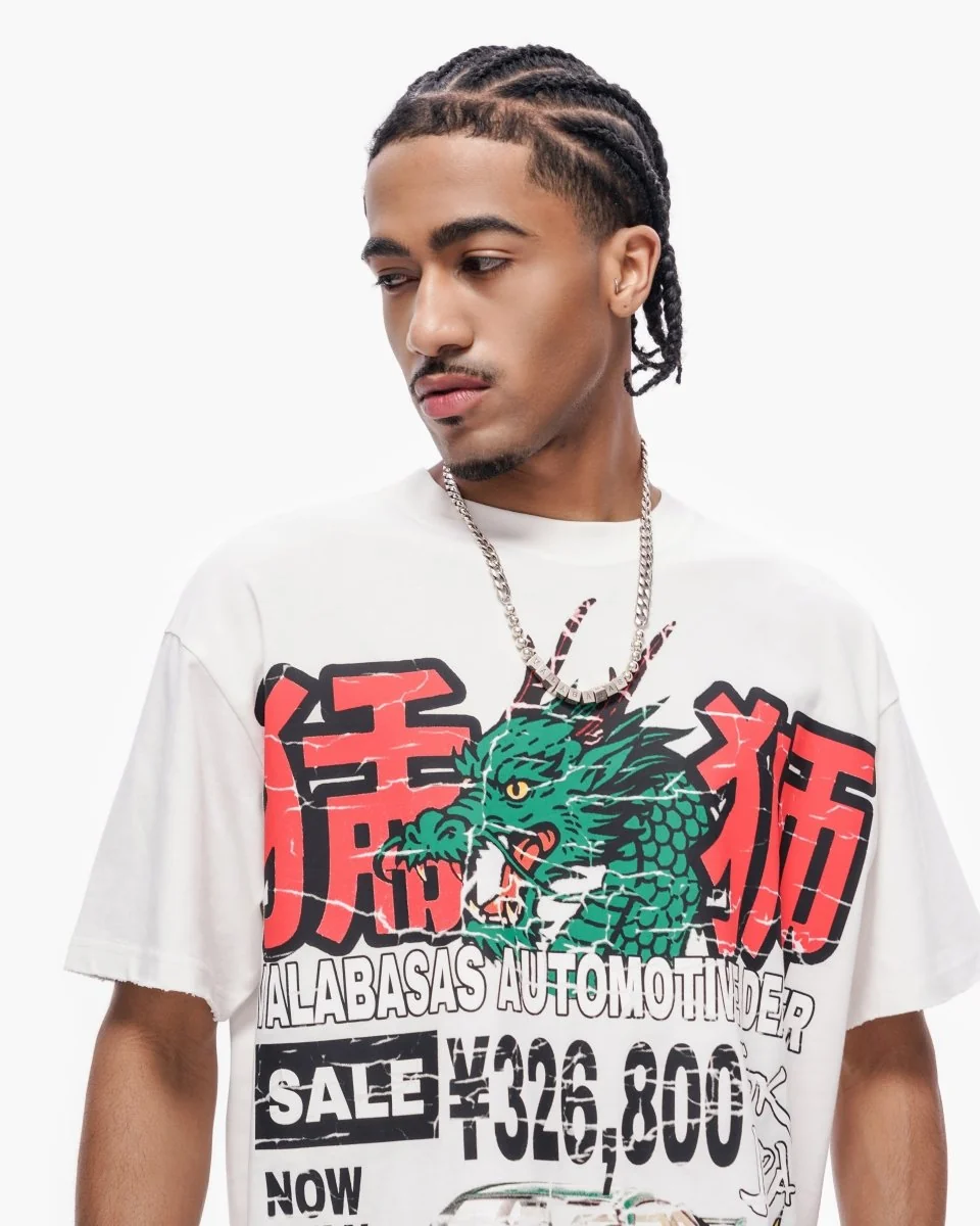 Valabasas Dragon Motors Tee - Ribbed Neck White - Image 5