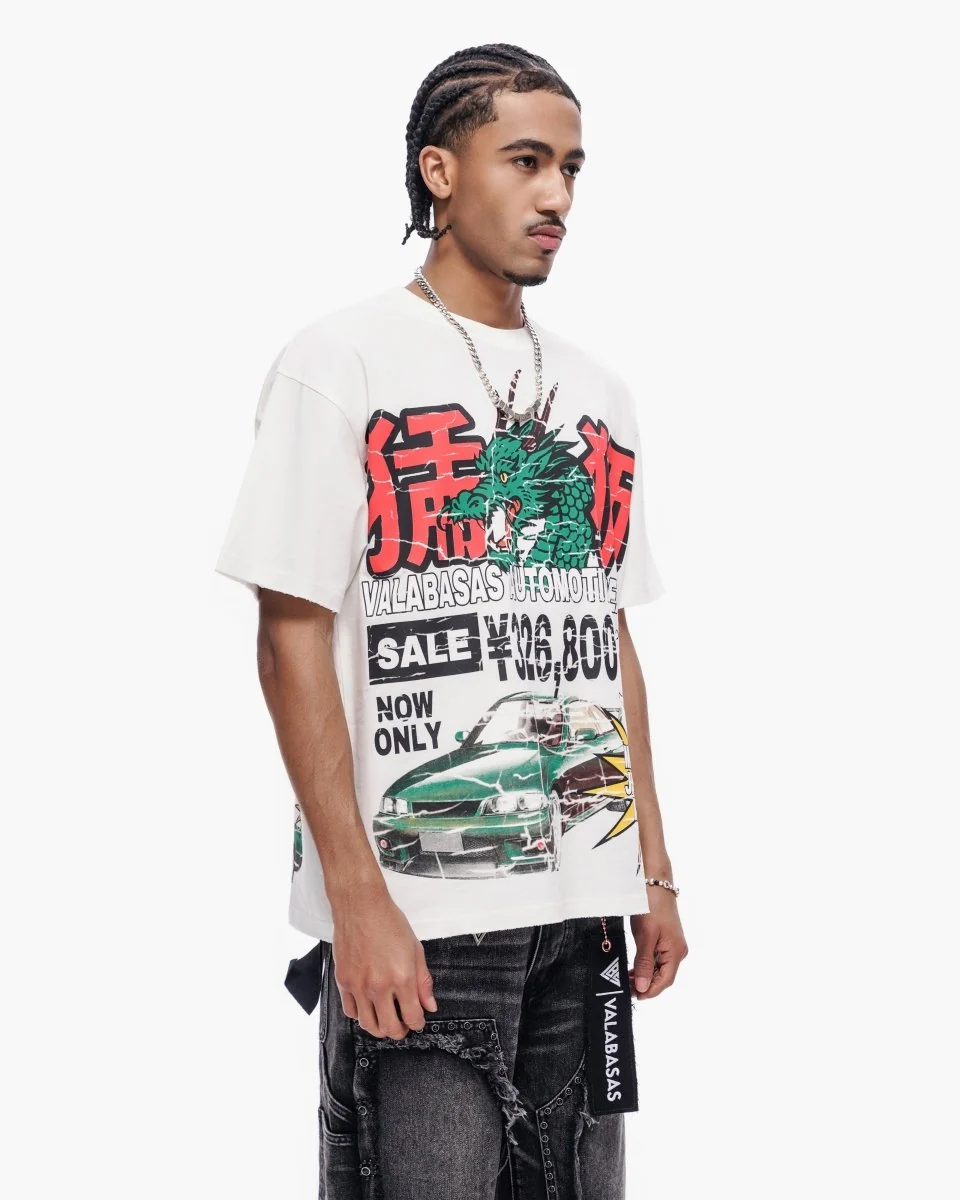 Valabasas Dragon Motors Tee - Ribbed Neck White - Image 7