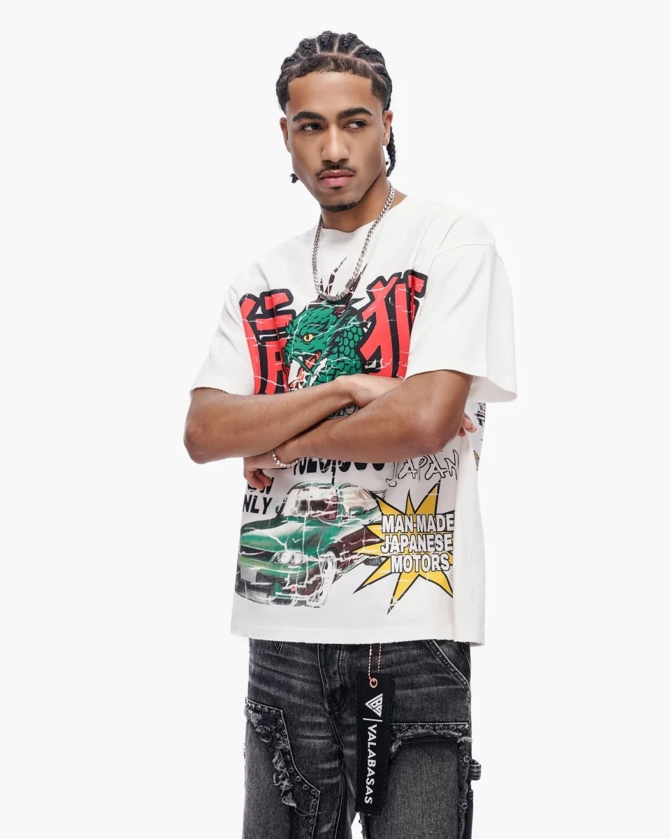 Valabasas Dragon Motors Tee - Ribbed Neck White - Image 8