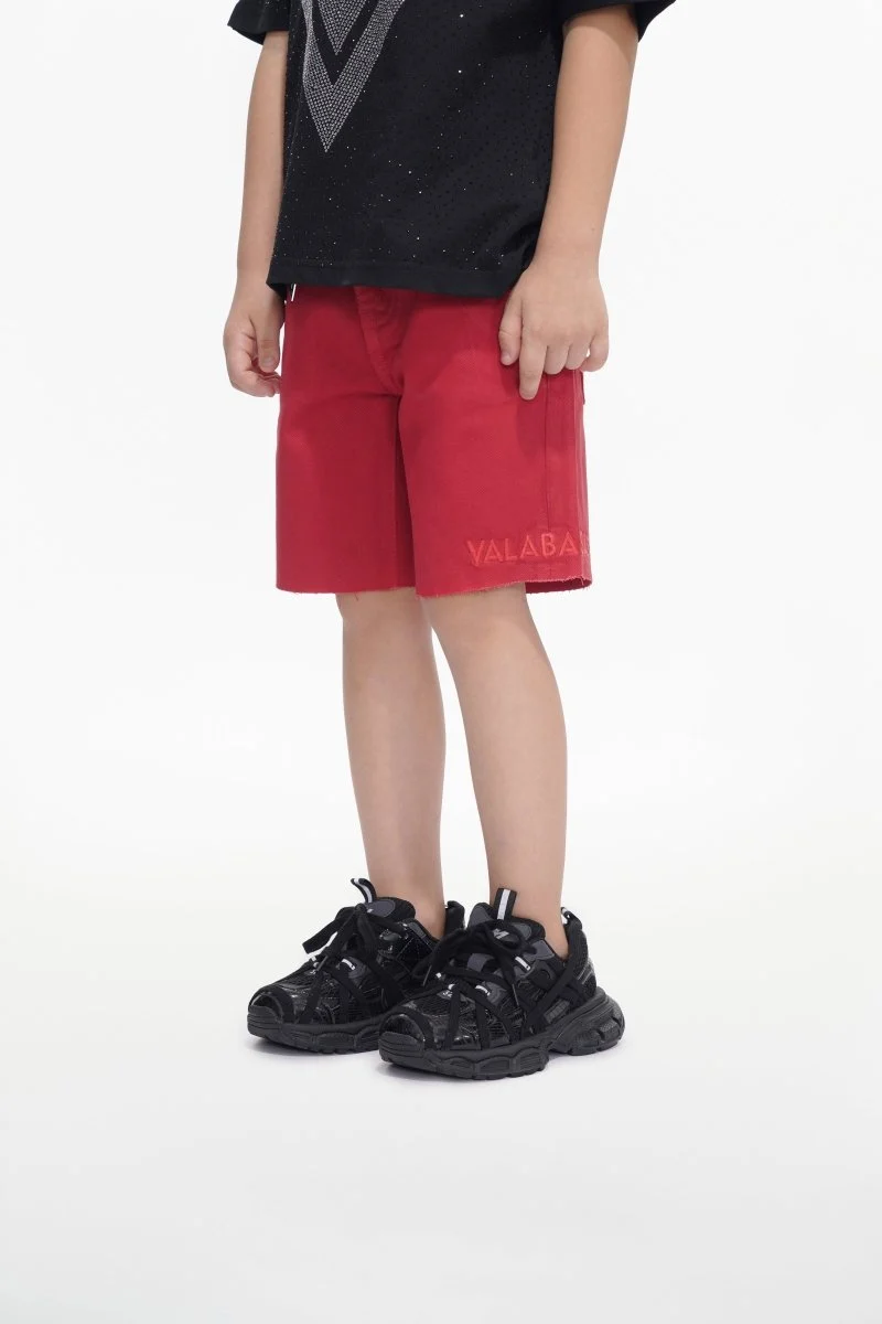 Valabasas Edge Kids Shorts - Raw Hem Red Waxed - Image 5