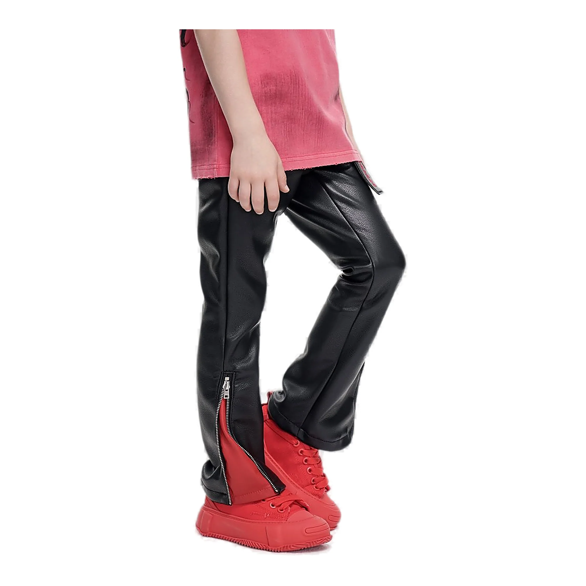 Valabasas Zipper Youth Jeans - Side Zipper Black/Red