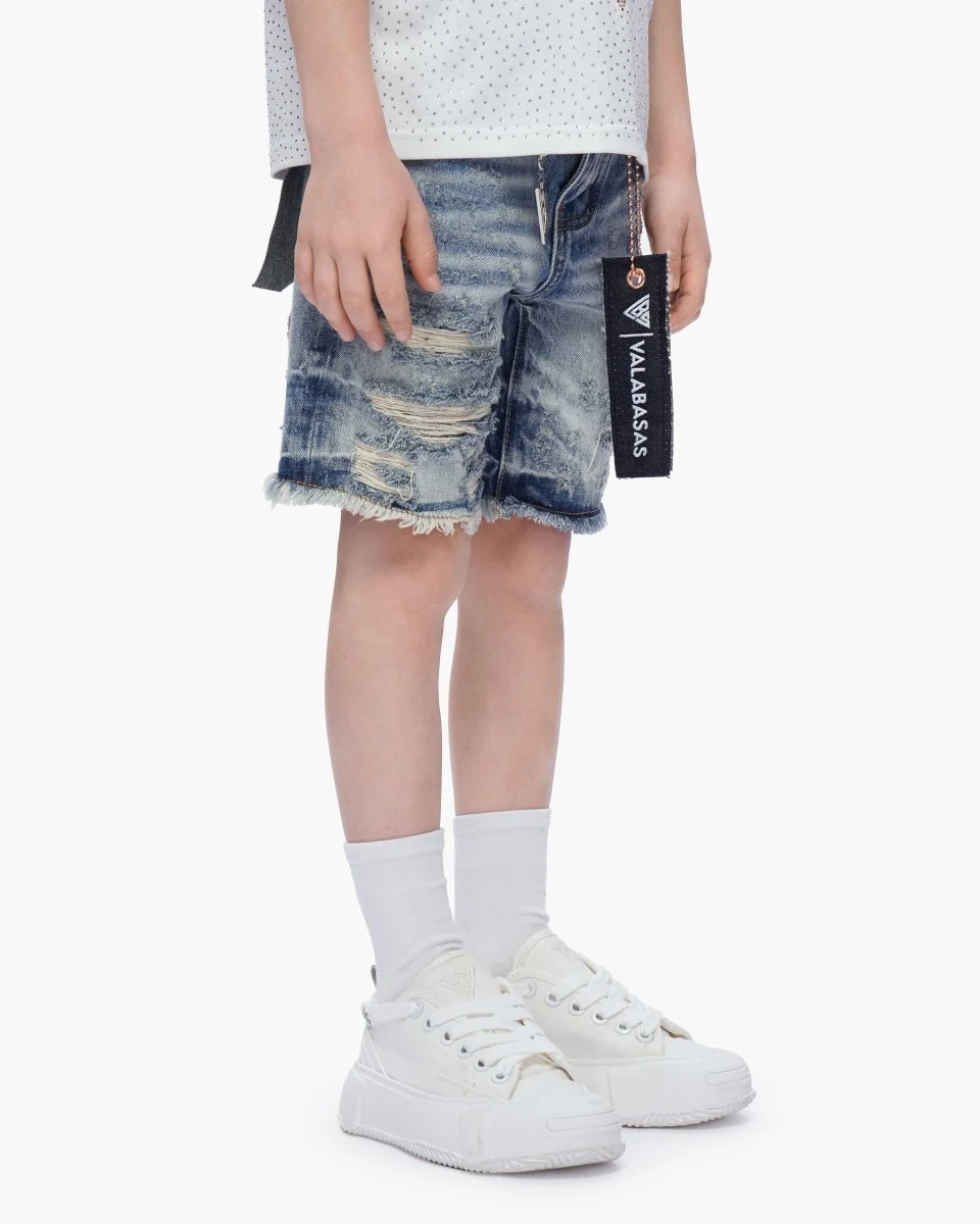 Valabasas Tag Youth Shorts - Raw Hem Blue Washed - Image 6