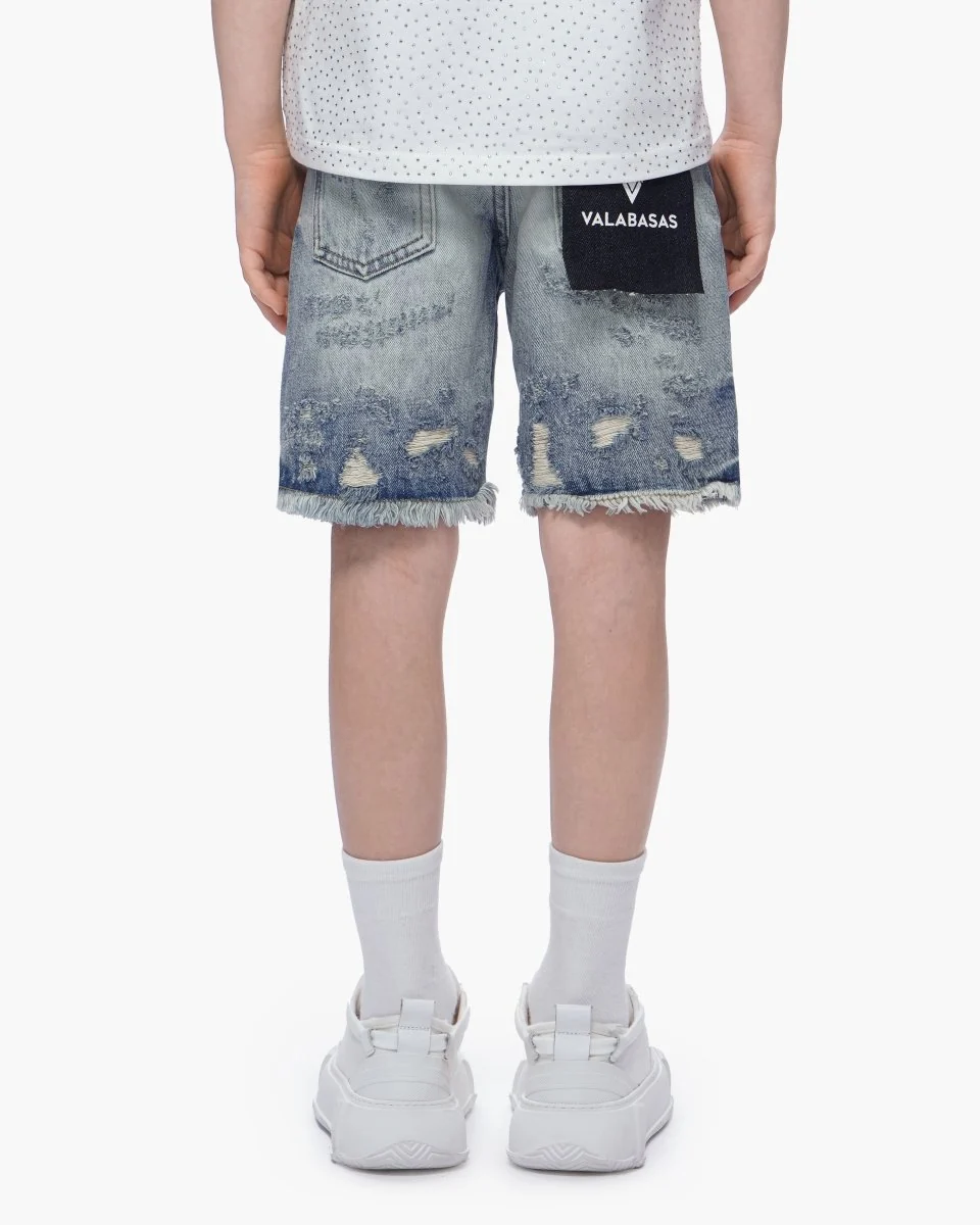 Valabasas Tag Youth Shorts - Raw Hem Blue Washed - Image 8