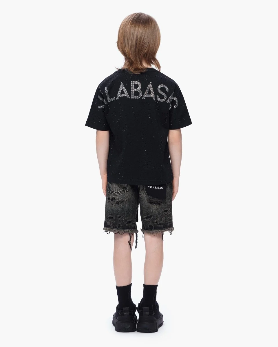 Valabasas Distressed Youth Shorts - Raw Hem Grey Washed - Image 11