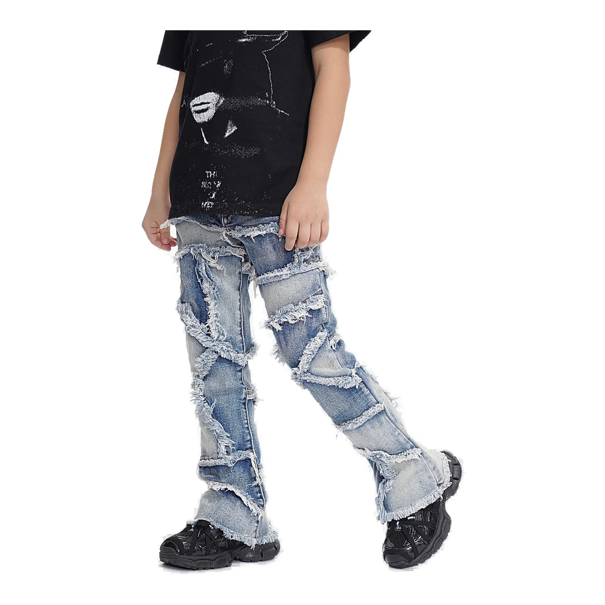 Valabasas Torn Youth Jeans - Patchwork Blue Wash