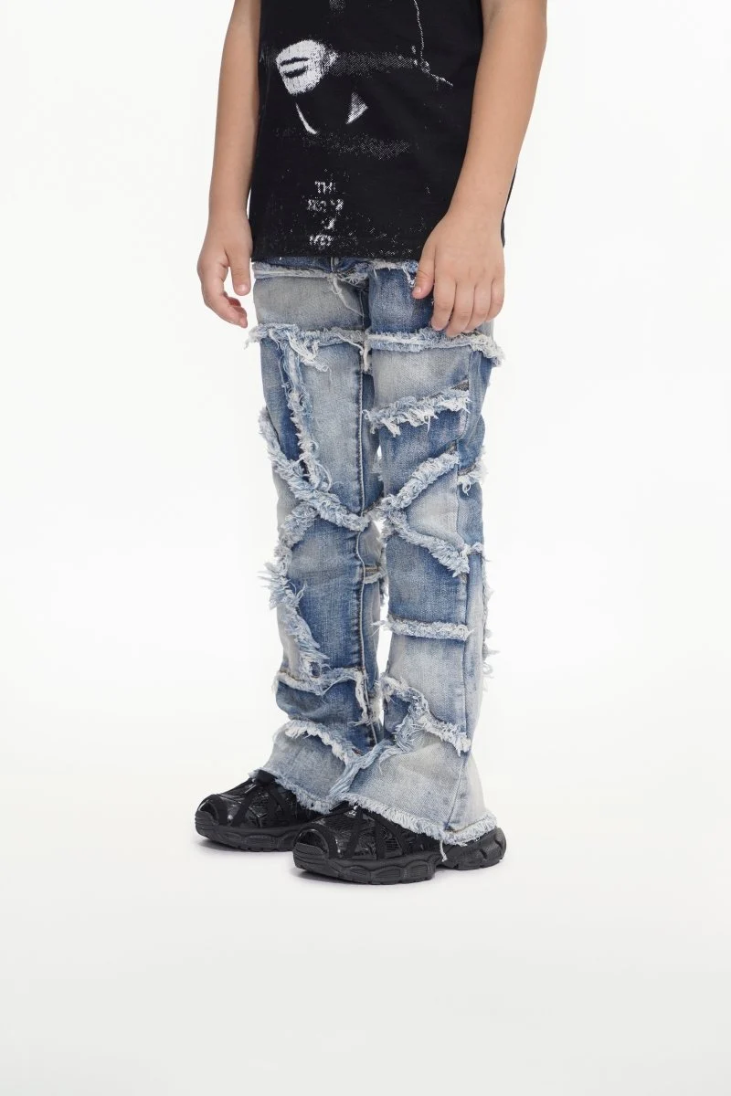 Valabasas Torn Youth Jeans - Patchwork Blue Wash - Image 3