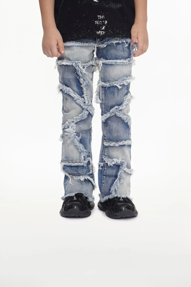 Valabasas Torn Youth Jeans - Patchwork Blue Wash - Image 4