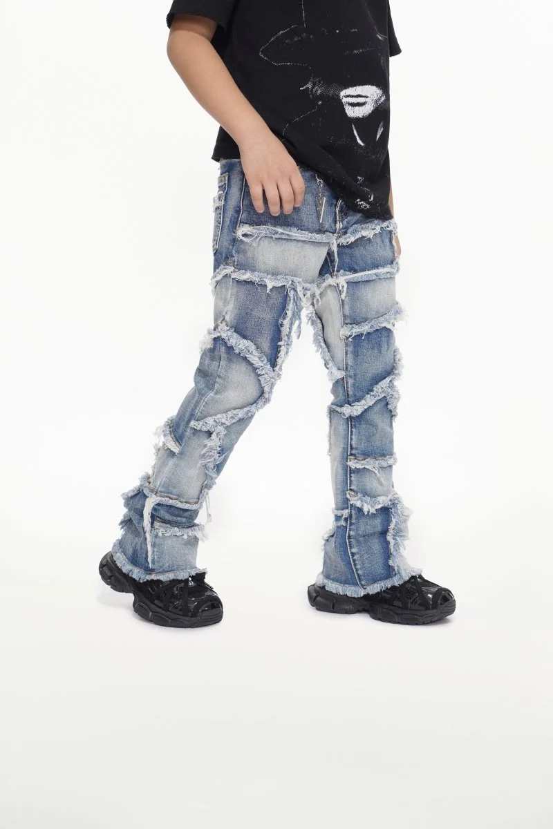 Valabasas Torn Youth Jeans - Patchwork Blue Wash - Image 5