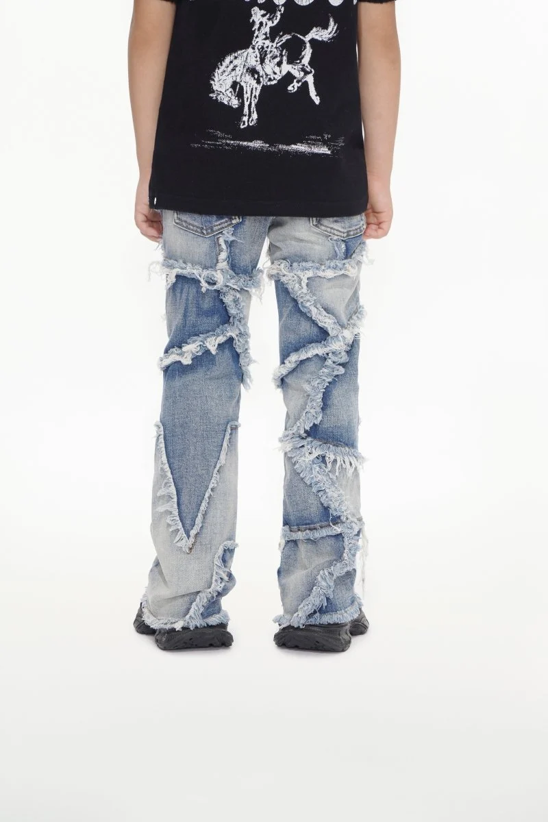 Valabasas Torn Youth Jeans - Patchwork Blue Wash - Image 7