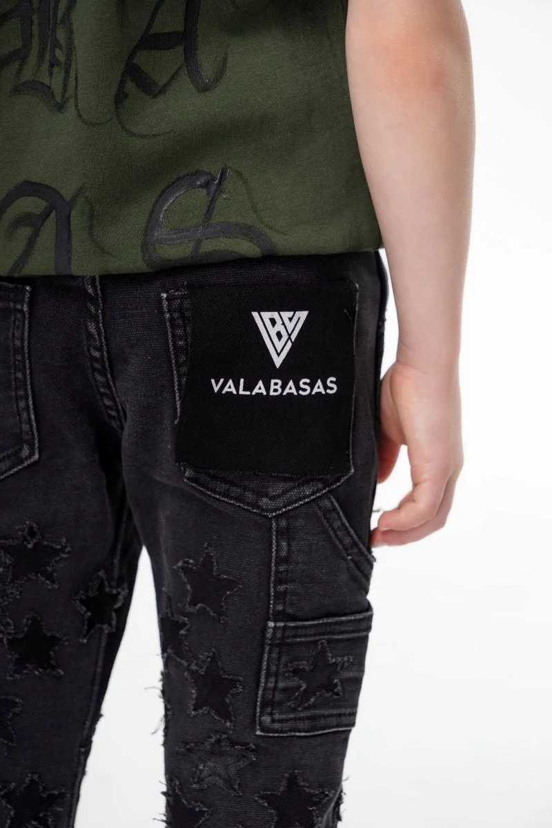 Valabasas Starburst Youth Jeans - Stacked Hem Black - Image 3