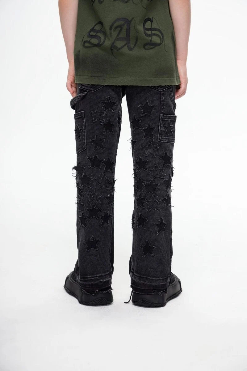 Valabasas Starburst Youth Jeans - Stacked Hem Black - Image 5