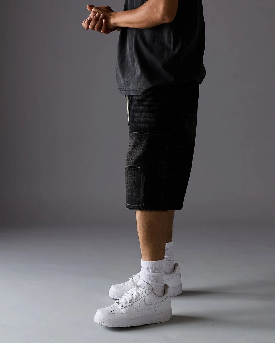 Kofl Utility Shorts - Drawstring Waist Black Wash - Image 7