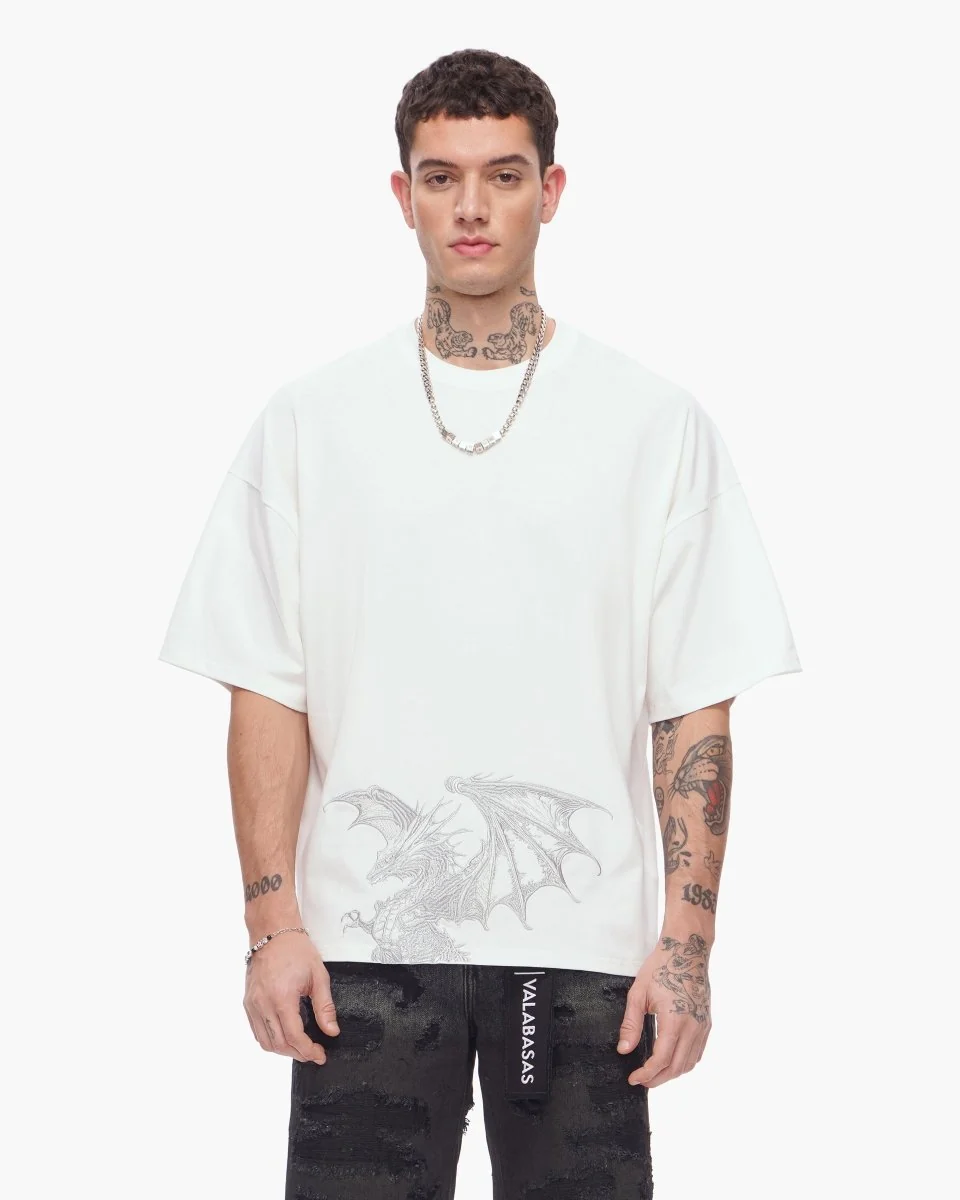 Valabasas Silver Dragon T-Shirt - Drop Shoulder - Image 2