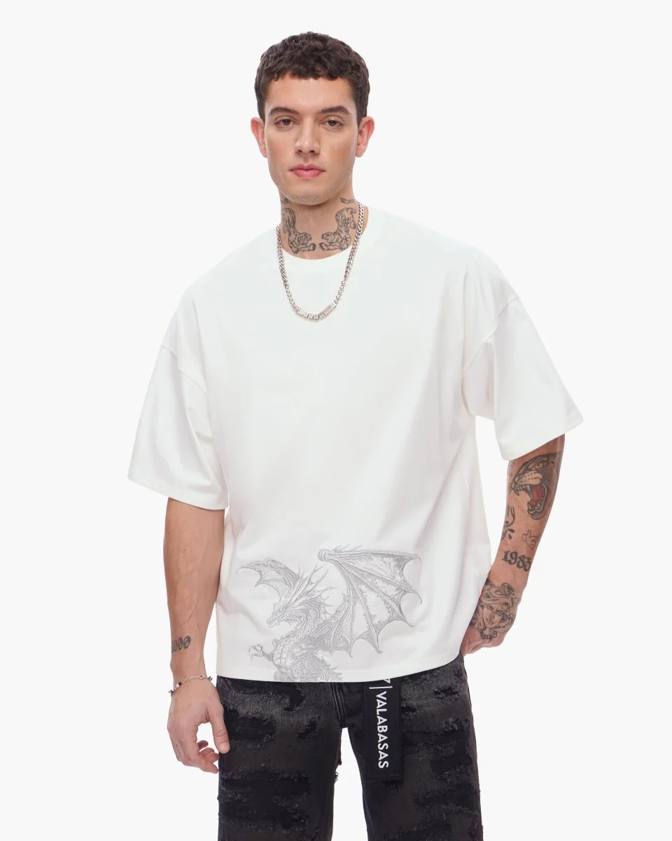 Valabasas Silver Dragon T-Shirt - Drop Shoulder - Image 6