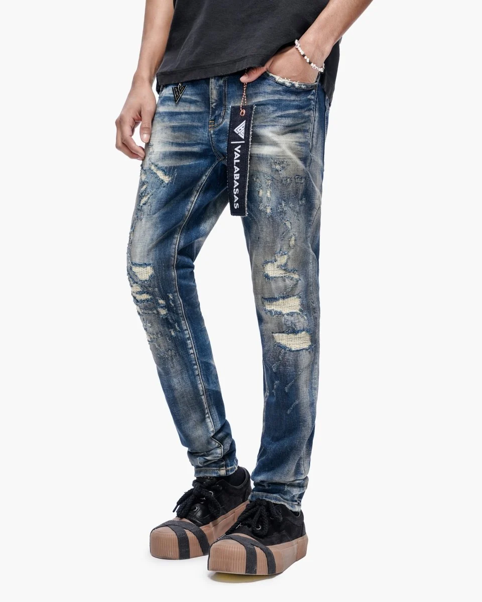 Valabasas Distressed Skinny Jeans - Dark Wash - Image 2
