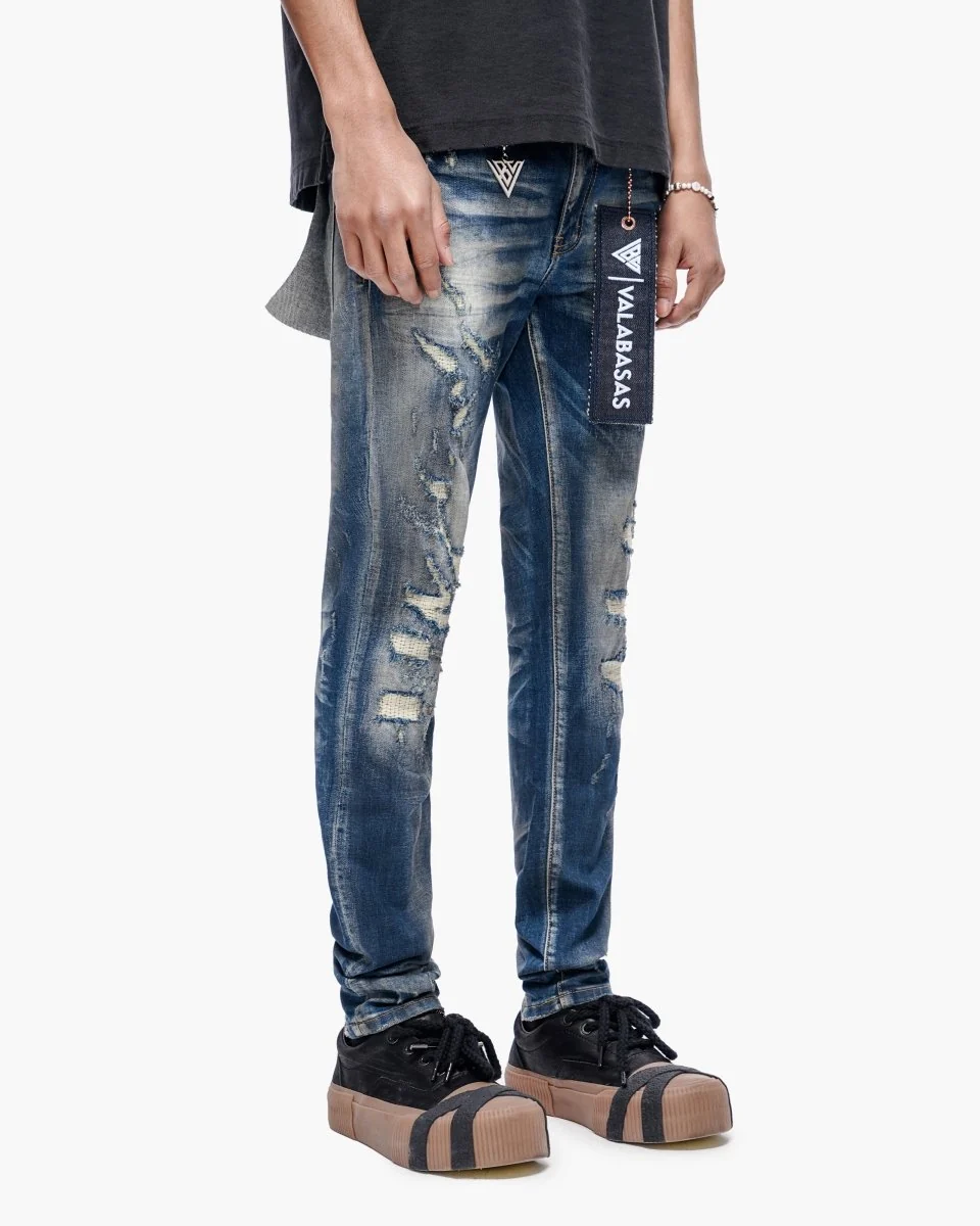 Valabasas Distressed Skinny Jeans - Dark Wash - Image 5