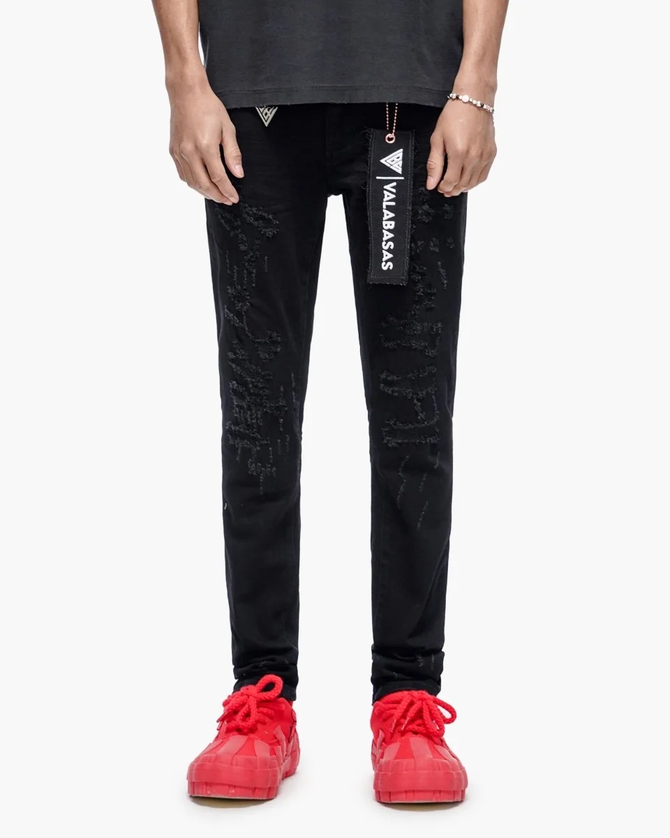 Valabasas Patch Skinny Jeans - Distressed Wash Jet Black - Image 2