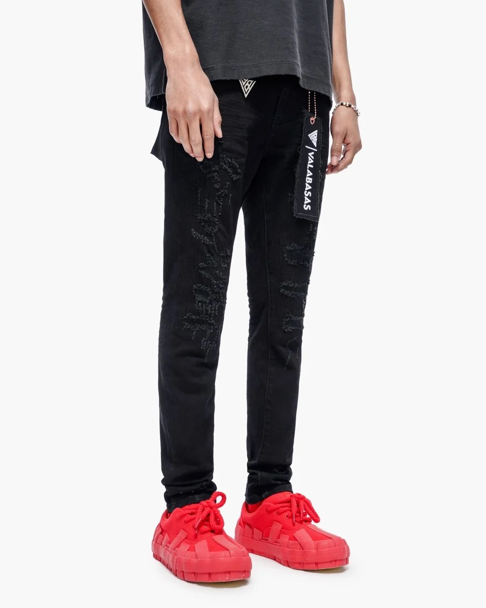 Valabasas Patch Skinny Jeans - Distressed Wash Jet Black - Image 5