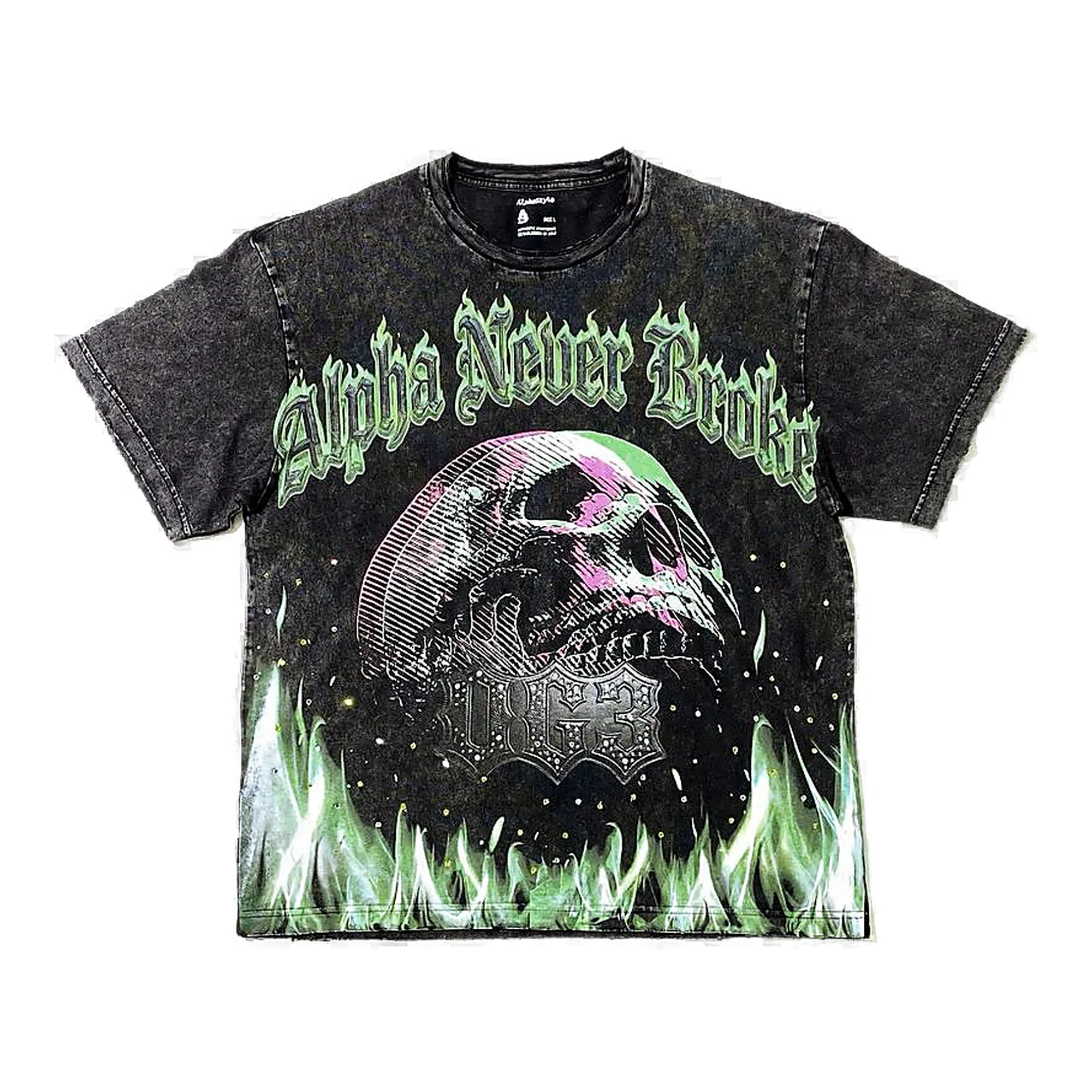 Alpha Style Skull & Fire T-Shirt - Graphic Black